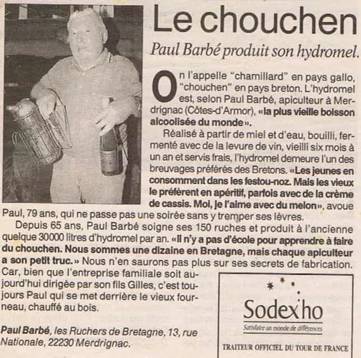 Extrait d’un article de presse retraçant la production de chouchen par Paul Barbé