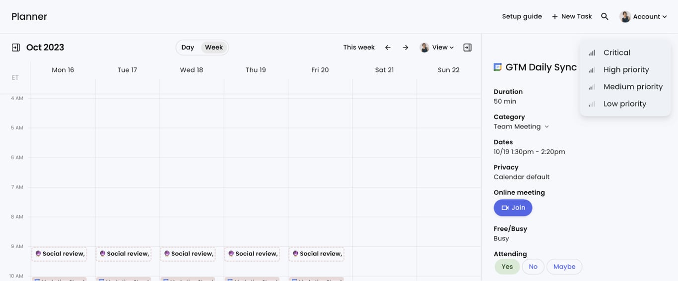 Reclaim AI priority system