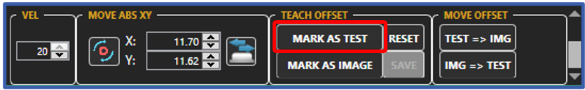 Lower part of machine manual control with "Mark As Test" outlined