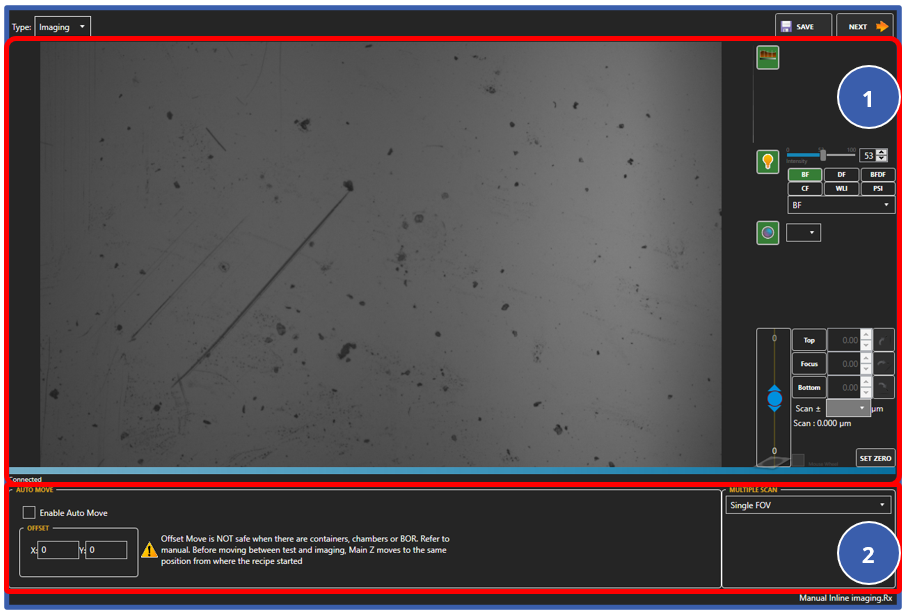 Imaging step window with descriptions