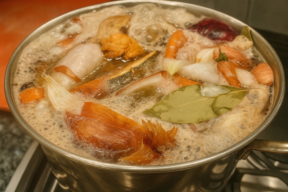 Foam ready to be removed. This ensures a clear broth clear with a cleaner taste. 