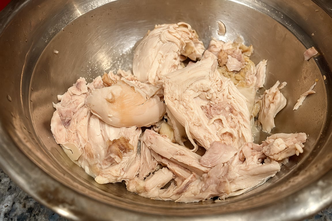 Shredded chicken breast is wonderful for cold salads, and can be added back later into soups. 