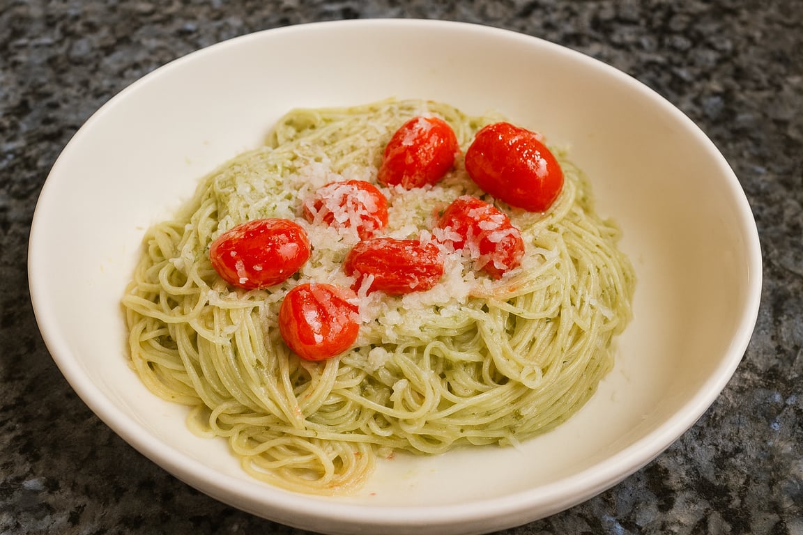 Pesto Butter Pasta with Slow-Simmered Cherry Tomatoes