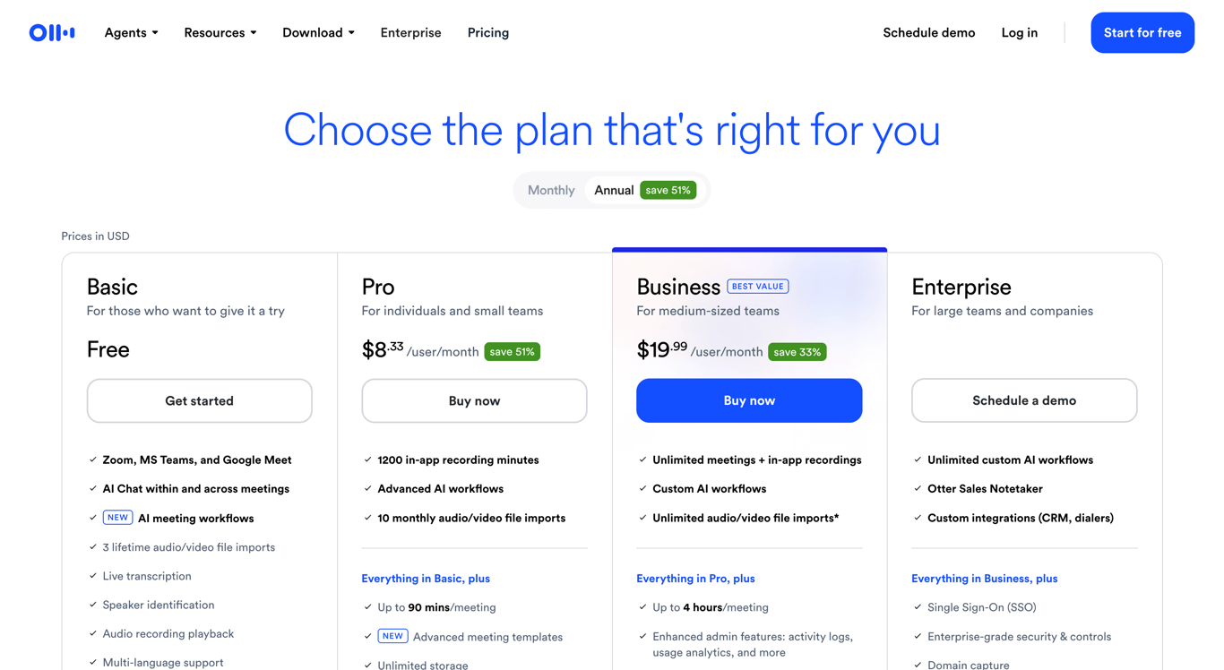 Otter.ai’ spricing getails