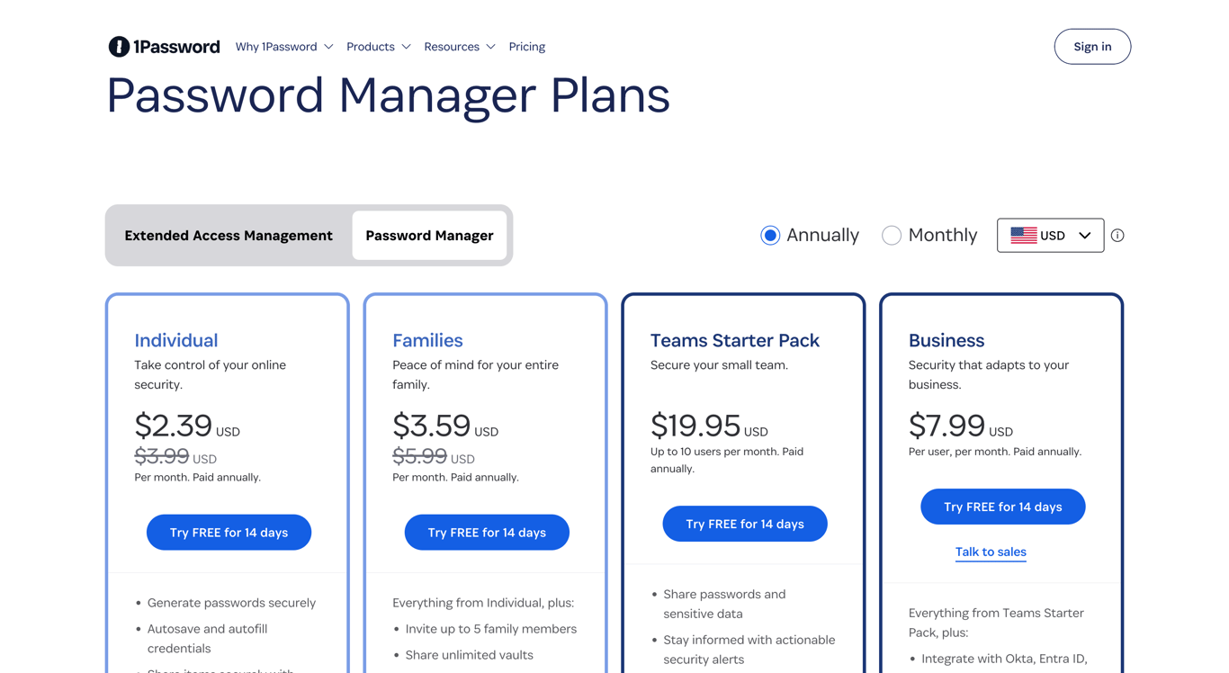 1Password pricing deta