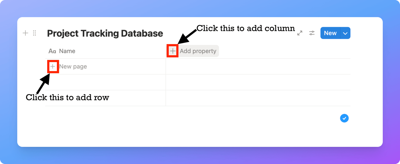 Notion database showing added columns and rows