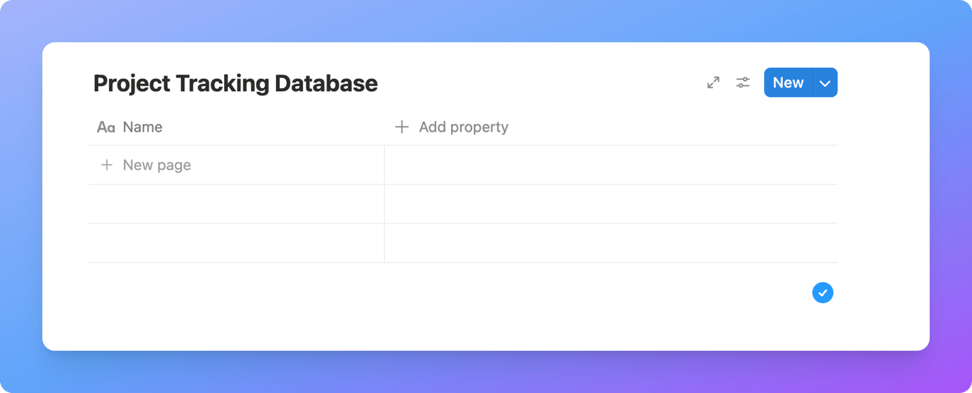 Blank database table in Notion