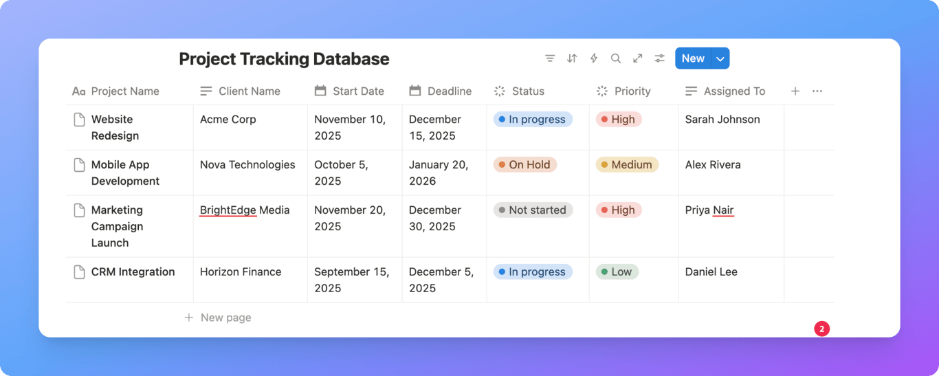 Notion property type menu showing property options