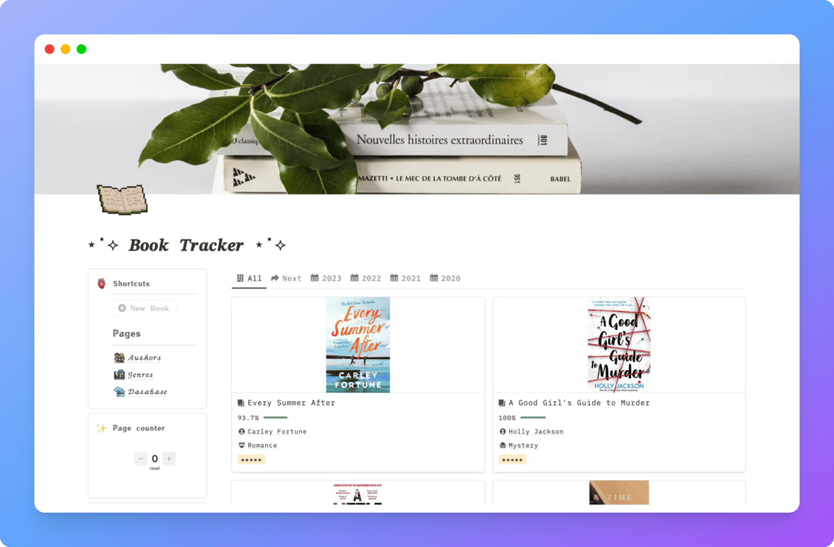 Aesthetic Book tracker