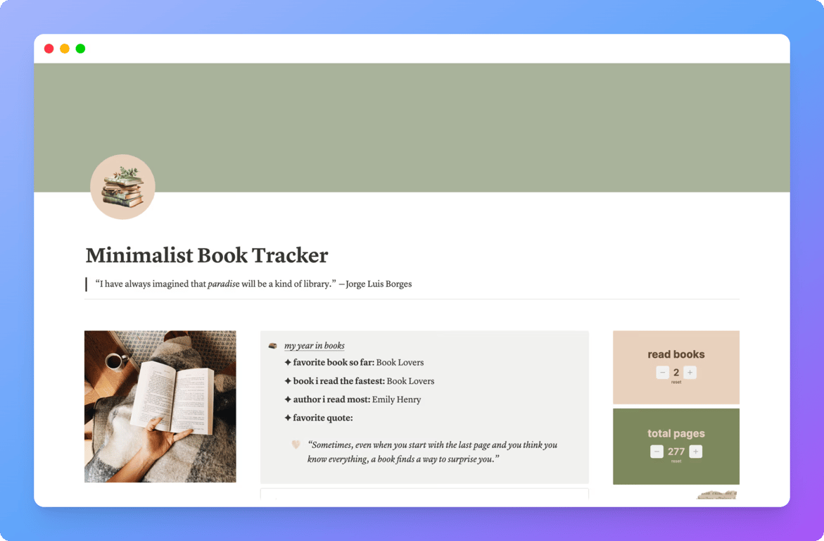 Minimalist book tracker by Juliana 