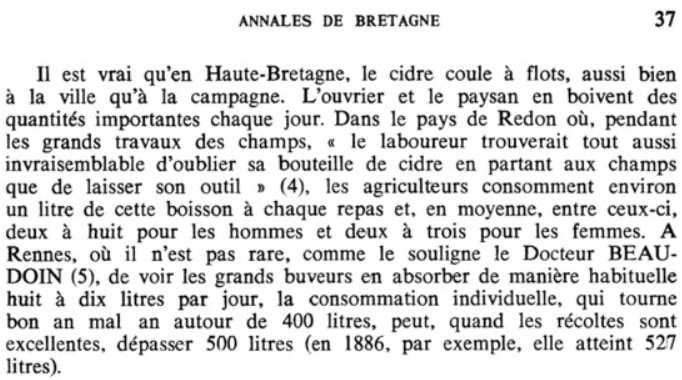 Extrait de "Alcoolisation et comportements alcooliques en Bretagne au XIXe siècle” par Thierry Fillaut - 1983