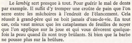 Citation : “Le lambig sert preque à tout. Pour guérir le mail de dents par exemple”