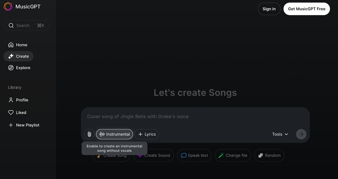 If you need to make AI music or production layers – choose Instrumentals