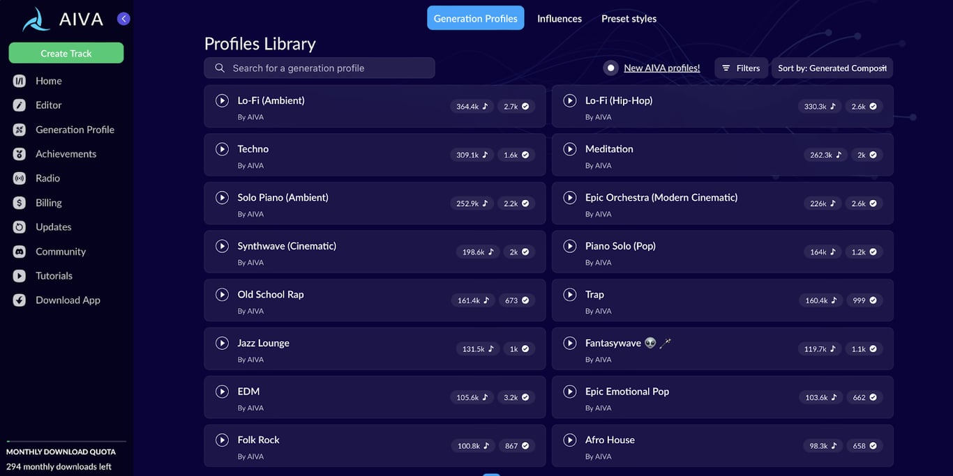 AIVA AI Music Generator – Best for Soundtracks and Orchestral Music