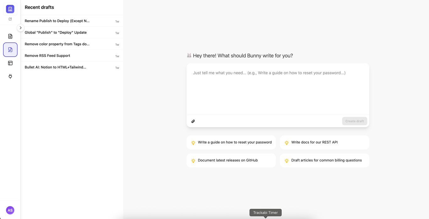 BunnyDesk AI user interface