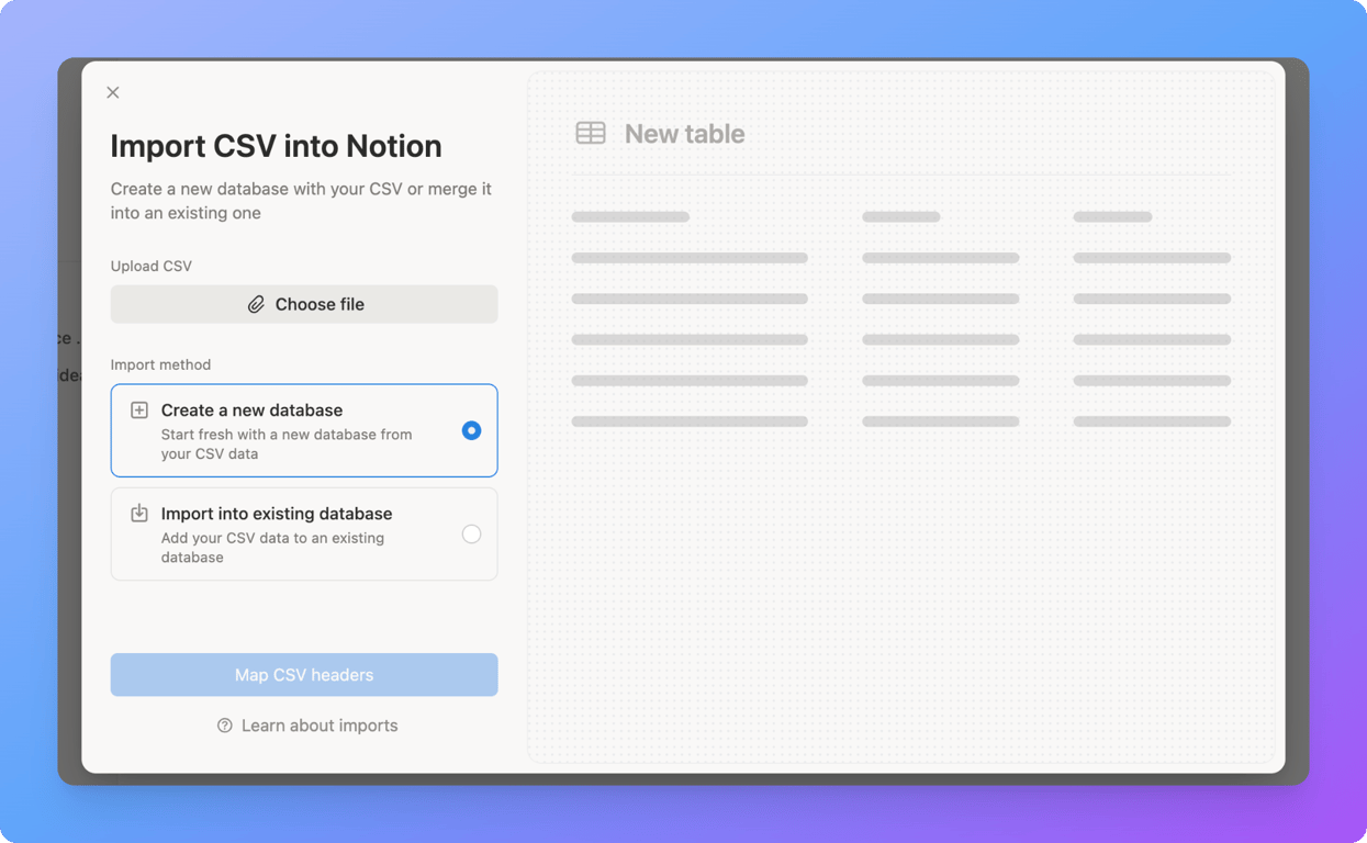 Selecting a CSV file to import into Notion from the file upload window