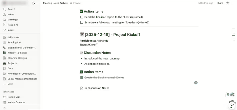 Dragging and dropping an existing page into a parent page in Notion to organize pages into folders