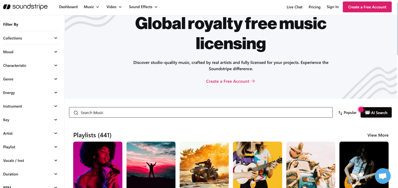 Soundstripe: Curated Playlists by Genre, Mood, and Instrument