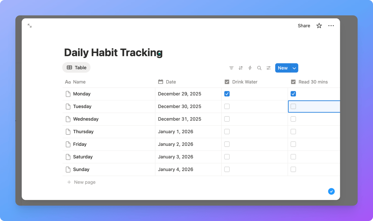 Creating a Notion template button to duplicate daily habit tracker entries