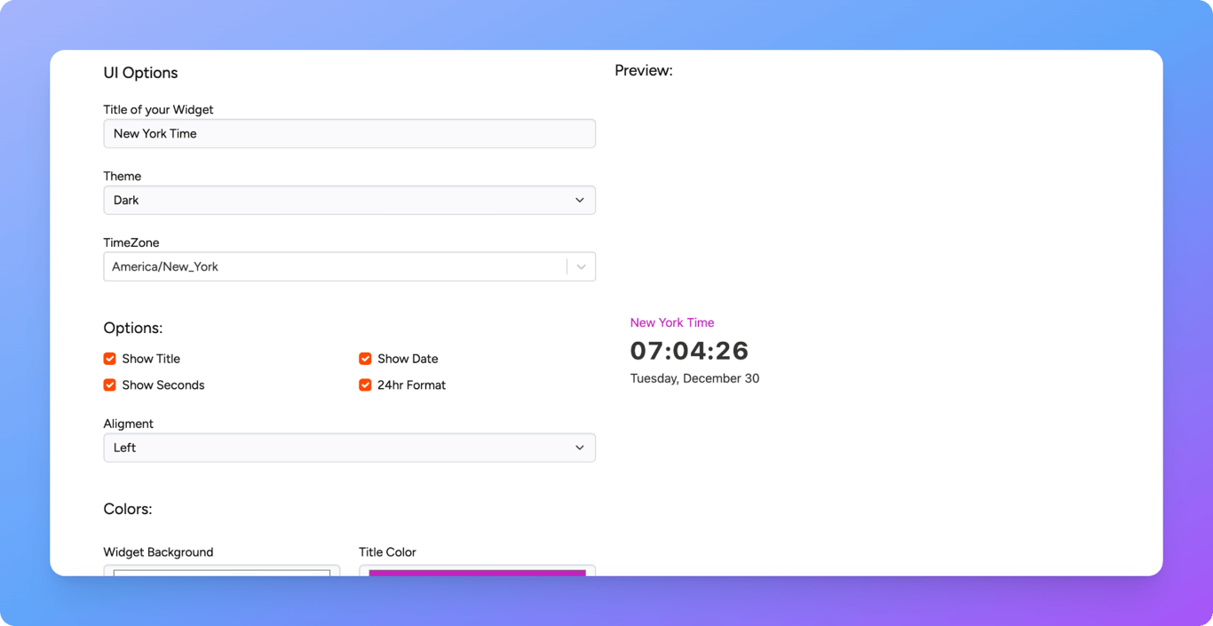 Timer widget customization screen