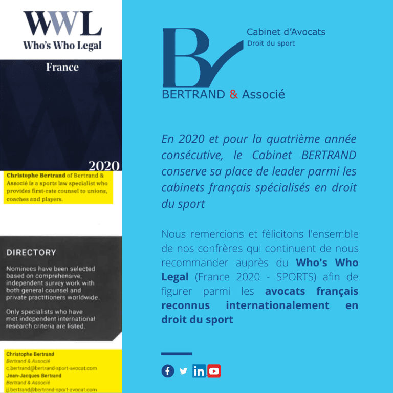 Classement Cabinets d’Avocats - Catégorie Droit du sport - Maître Jean-Jacques Bertrand et Maître Christophe Bertrand