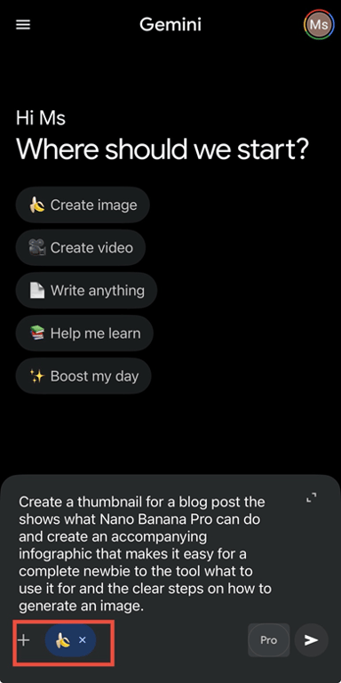 My initial prompt requesting both a thumbnail and an infographic
