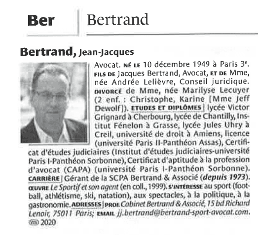 Who’s Who - Maître Jean-Jacques Bertrand - avocat en droit du sport