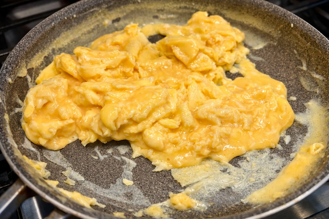 Pull the eggs when there is still a little liquid left. They’ll finish cooking via carryover heat.