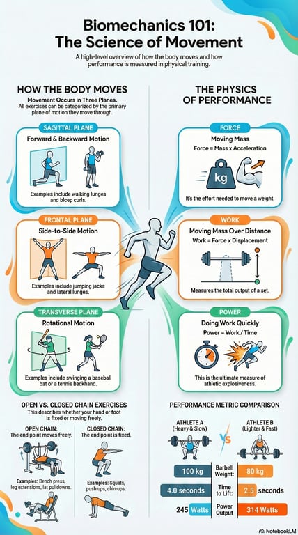 AI-generated infographic on biomechanics fundamentals. This replaces the need for other tools like Canva.