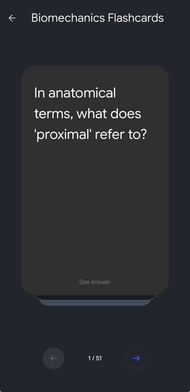 Flashcard question: anatomical terminology
