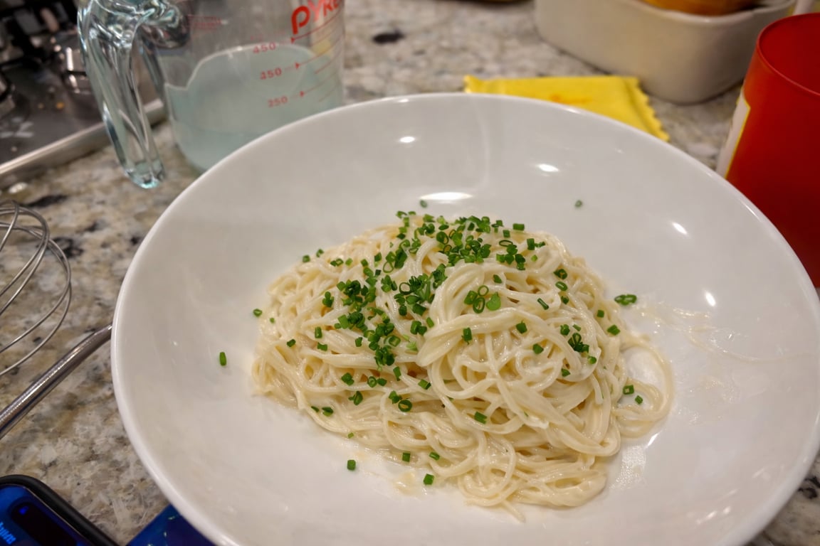 Add chives first before adding the caviar. 