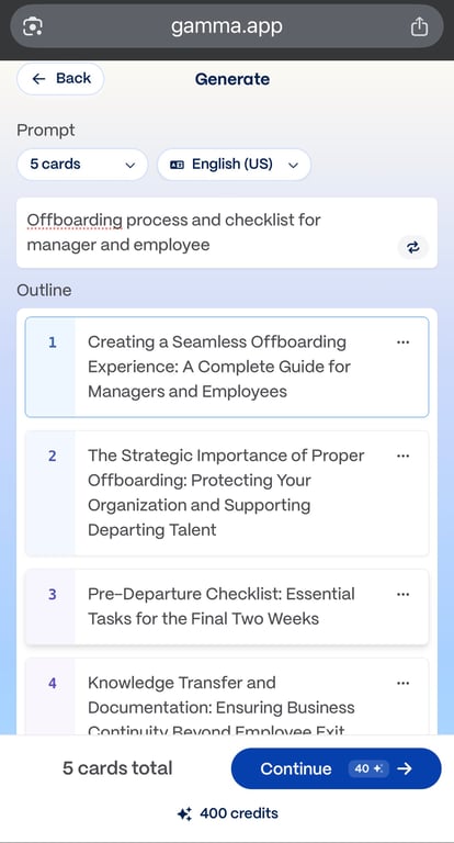 Outline preview showing cards with slide titles