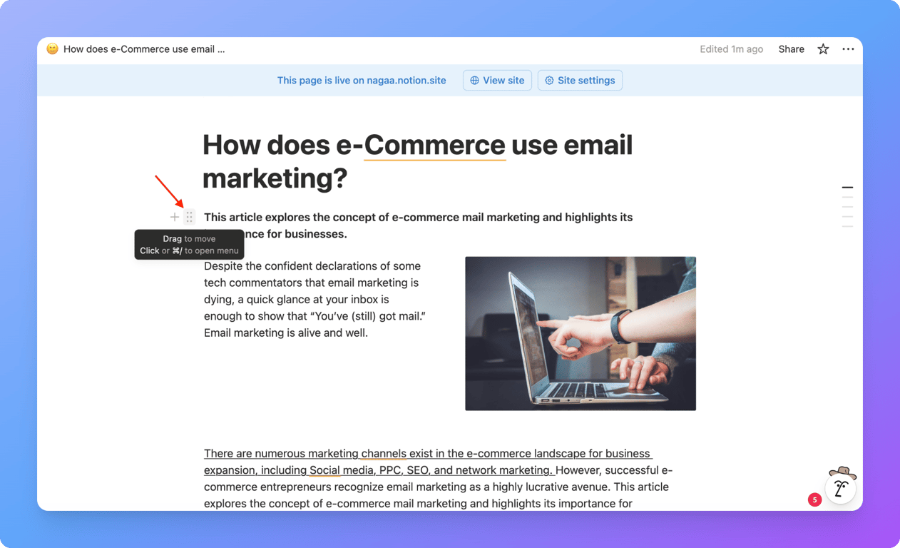 Notion block menu for background color