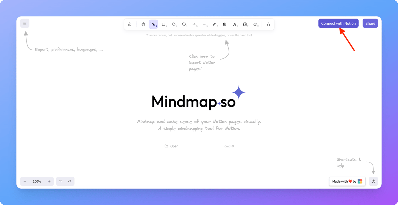 Mindmap.so connected to Notion workspace