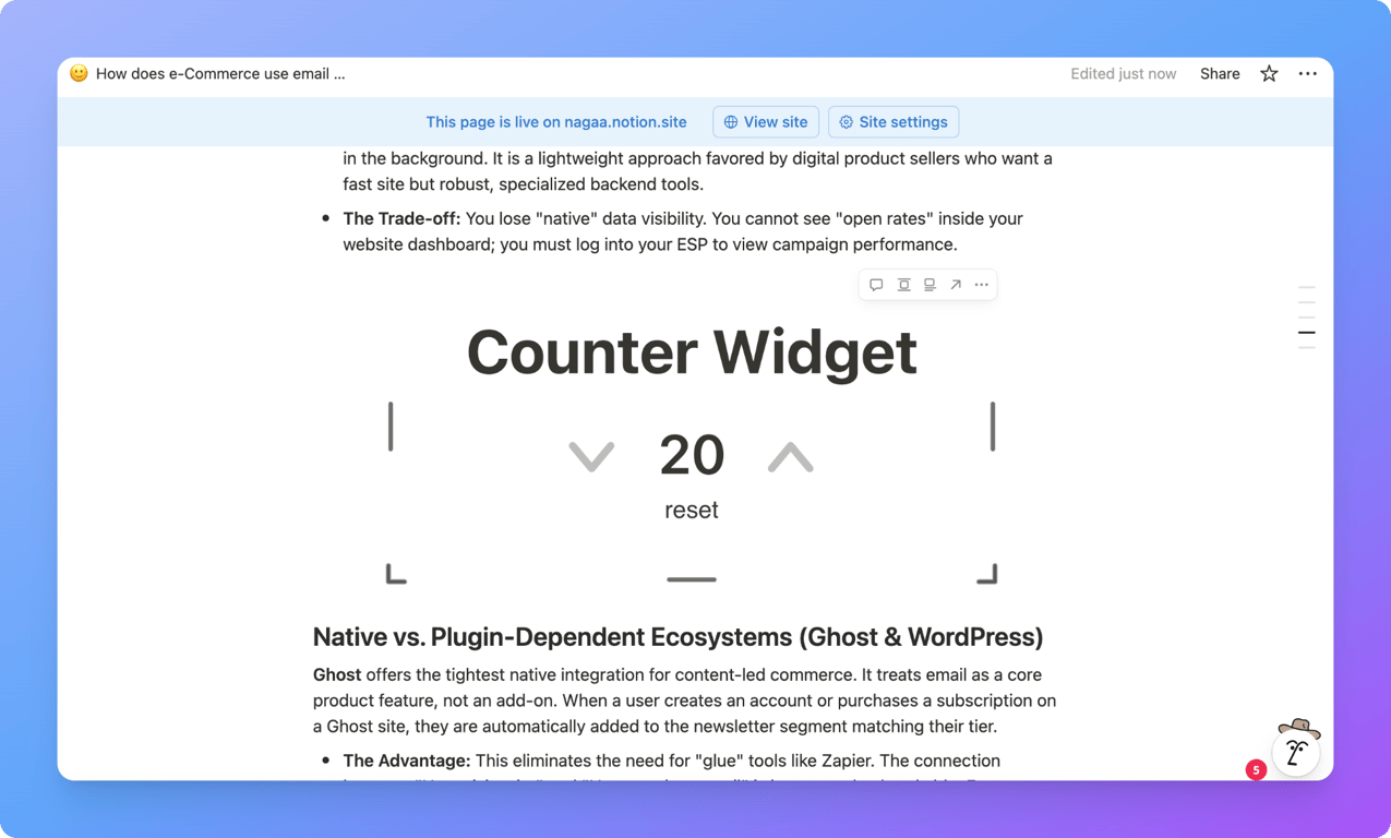 Embedded widget displayed inside a Notion page