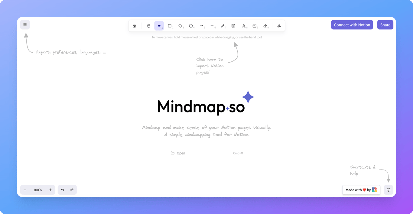 Mindmap.so blank canvas for visual mind mapping