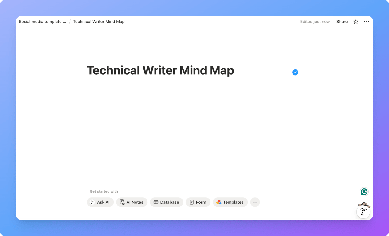 Notion page with central idea for a mind map
