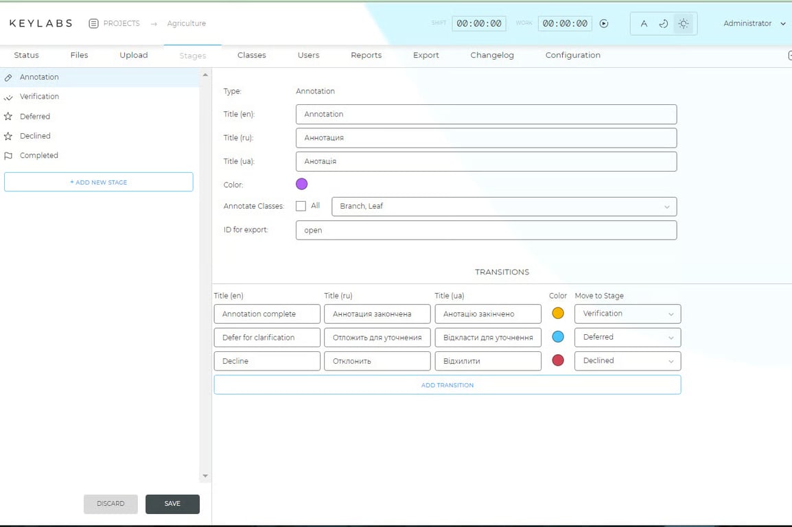Example of Annotation stage setting