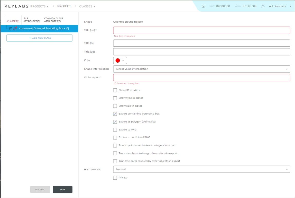 Oriented Bounding Box setting window