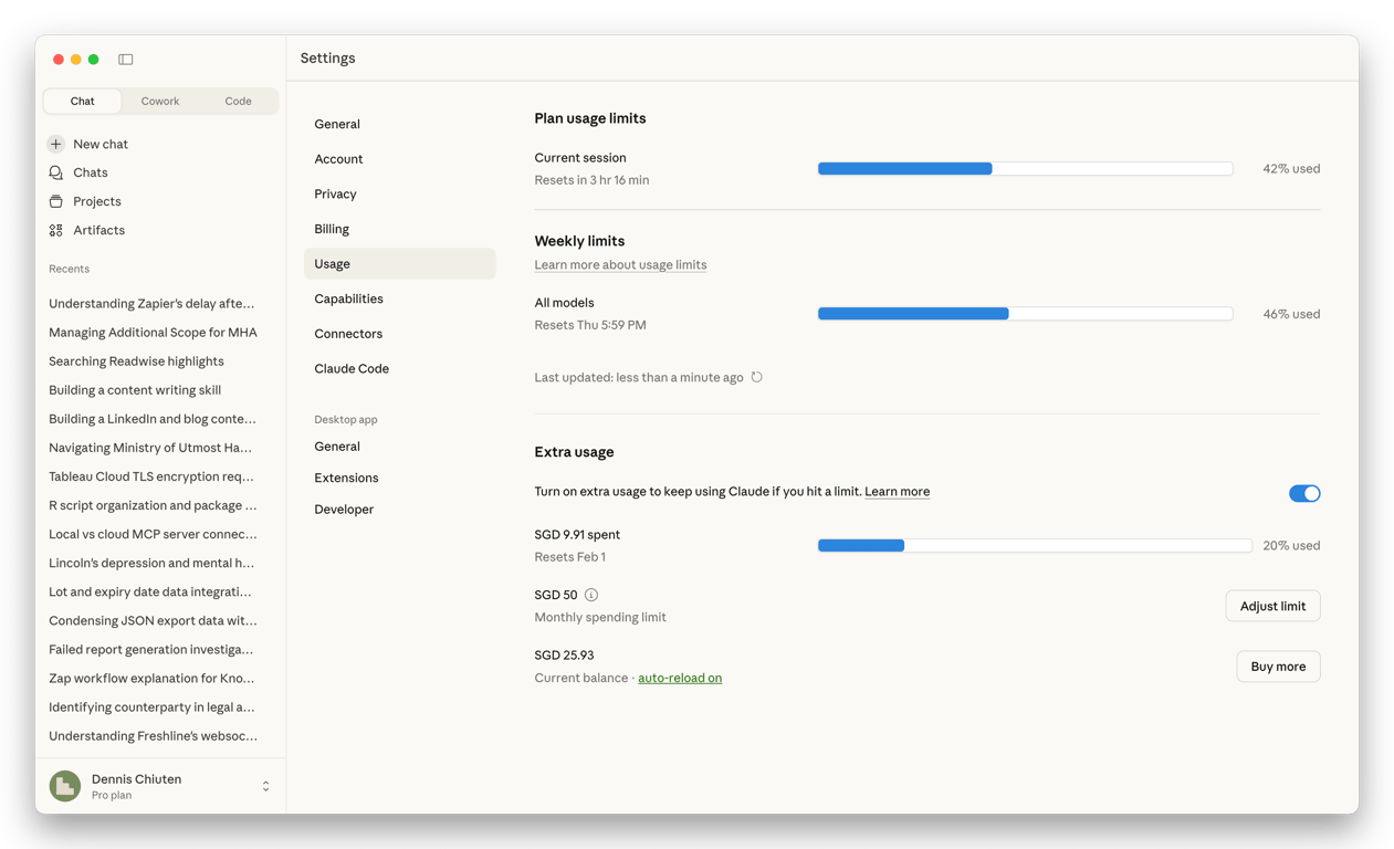 Claude’s Usage screen