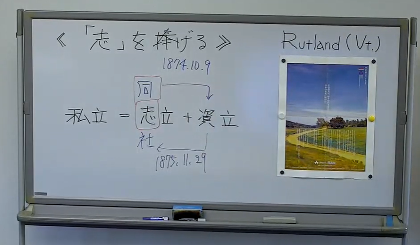 本井康博在同志社150周年紀念的短講板書
