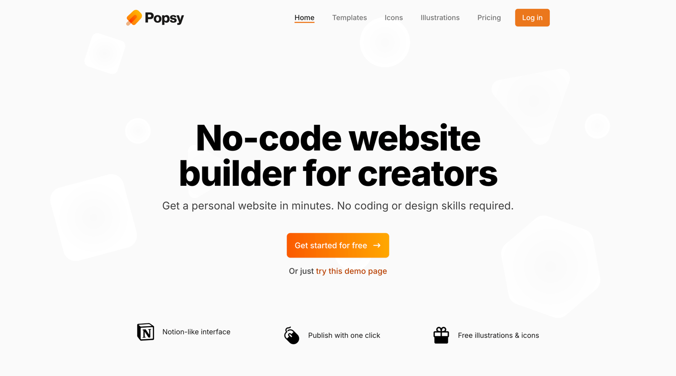 Popsy.co one-page Notion site builder