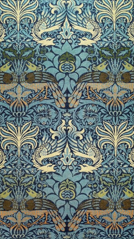 William Morris wallpaper: blue botanical pattern.