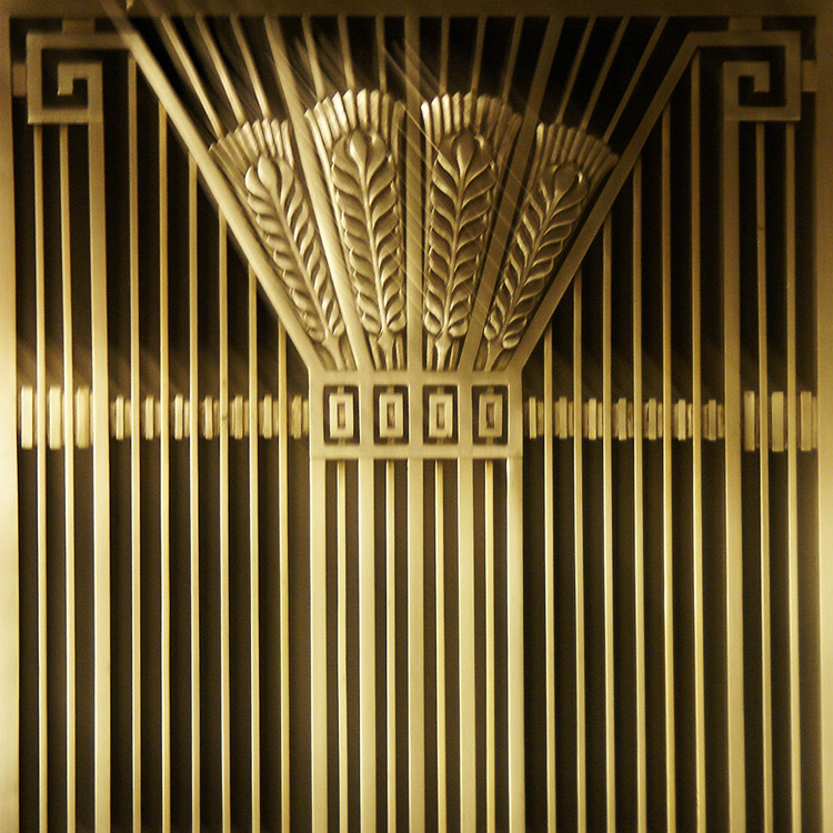 Ornamental screen of a sheaf of wheat (lobby of the Chicago Board of Trade building). Photo by Terence Faircloth