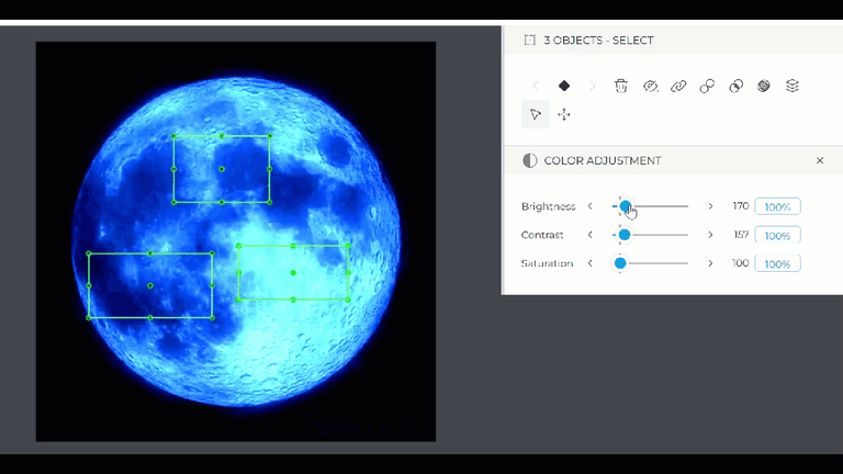 Color adjustment works in real time 
