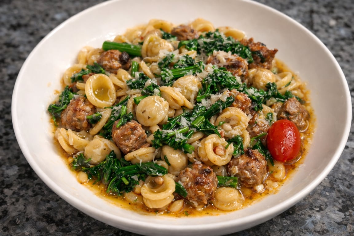 Orecchiette with White Beans, Sausage, and Broccoli Rabe