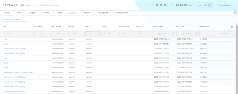Reports page - Worklog - Raw data