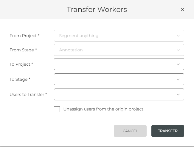 Transfer users from another project 