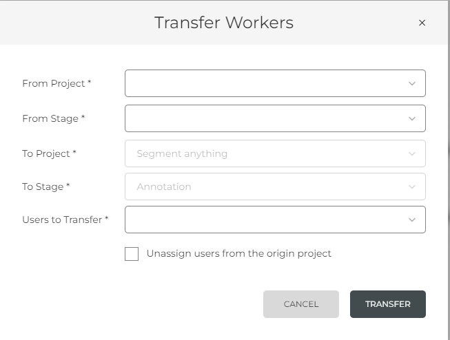 Transfer users to another project 
