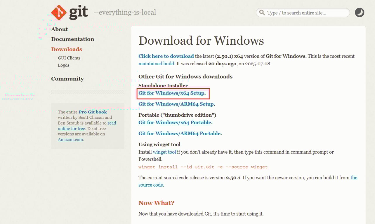 🔺 저는 Git for Windows/x64 Setup을 설치했습니다. 설치를 누르면 계속 뭐가 뜨는데 그냥 기본 설정대로 next만 계속 누르면서 설치했습니다.